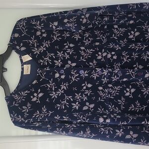 LL Bean Womens Dress Blue Floral Button Up Maxi Velvety Long Sleeve. Size Medium